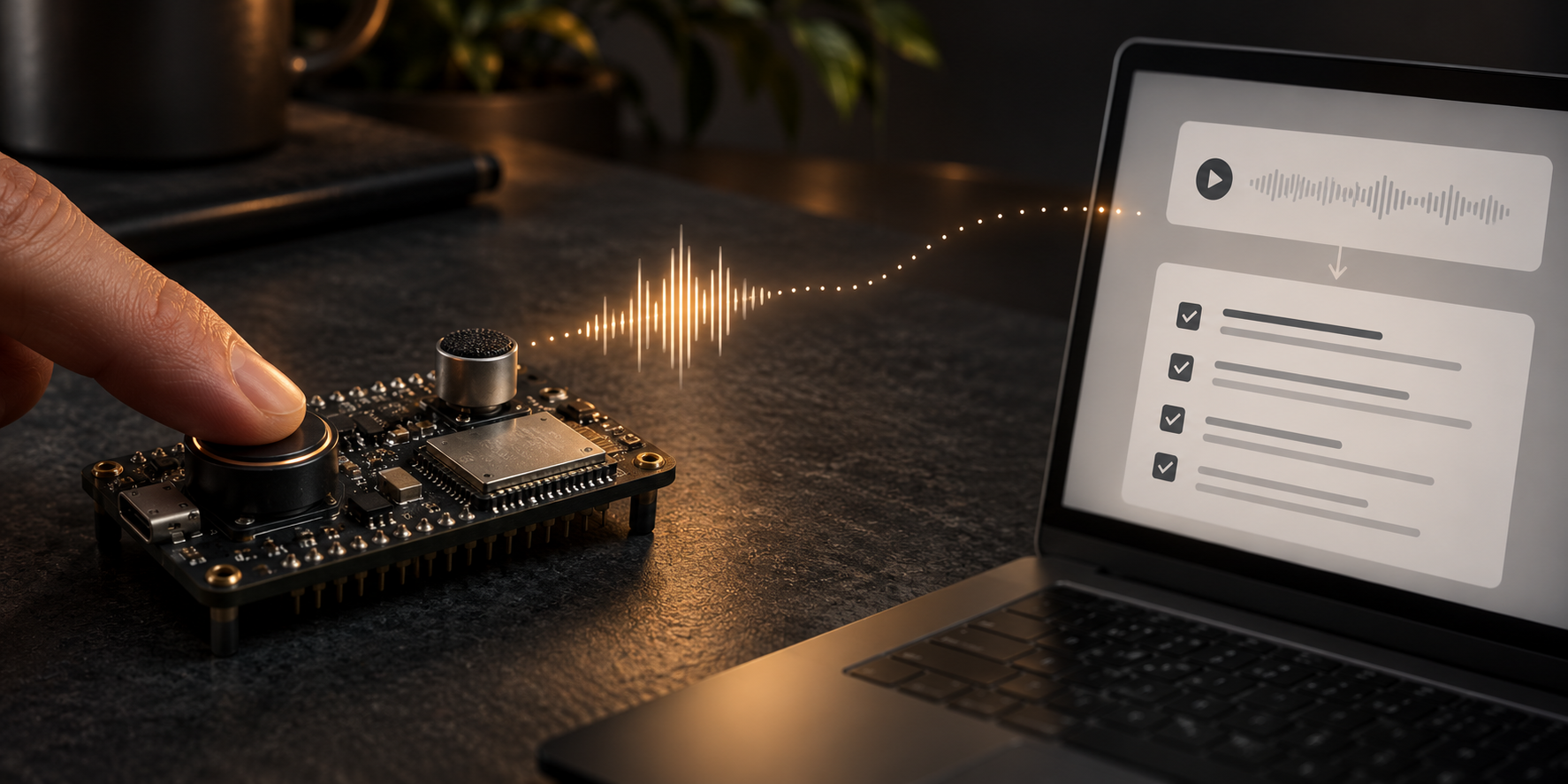 Illustrative concept of a recording device sending audio for meeting notes